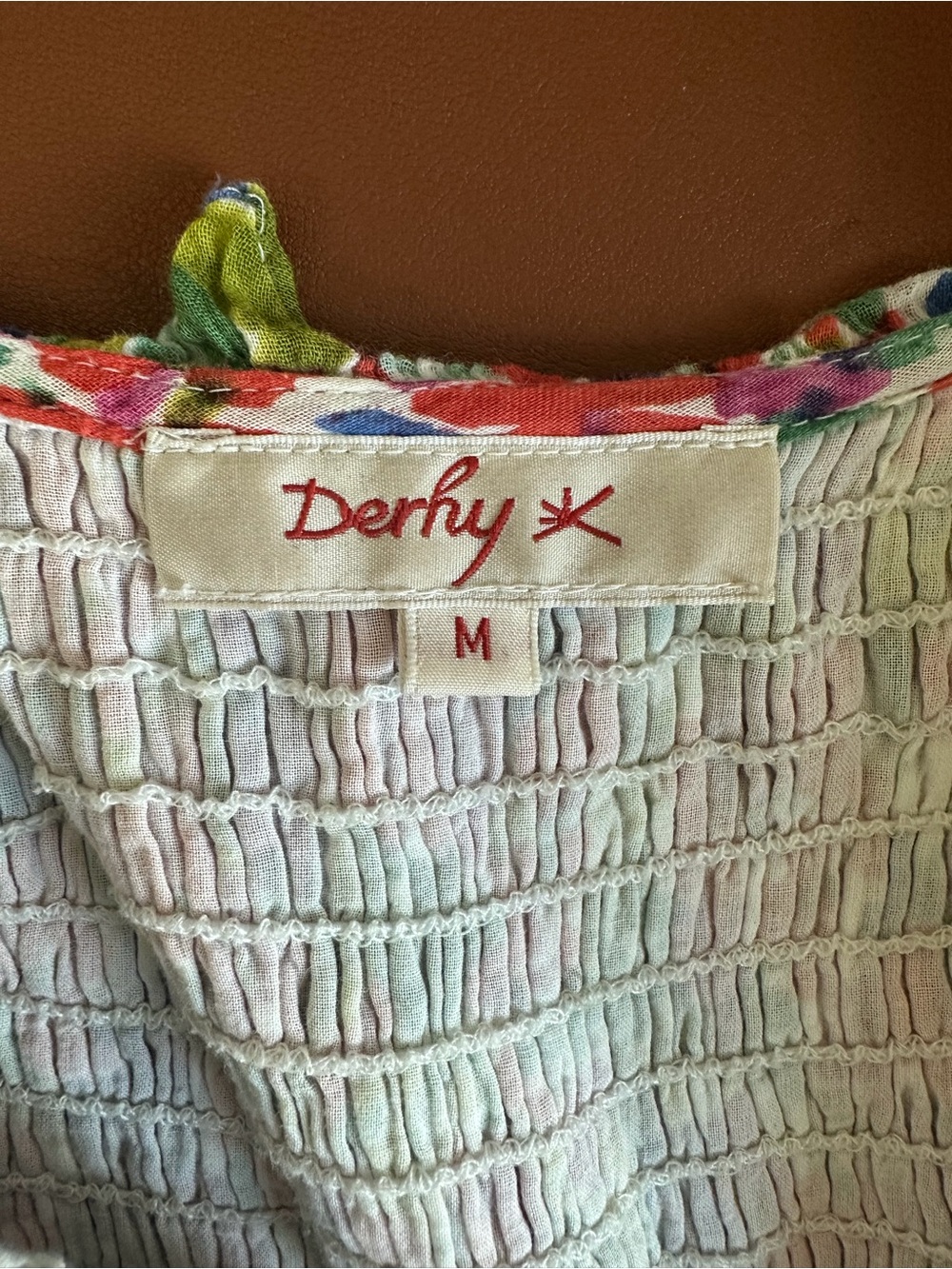 Derhy‎ Pink Multi Floral Smocked Mini Dress Flutter Sleeve Boho Size Medium - Picture 9 of 10